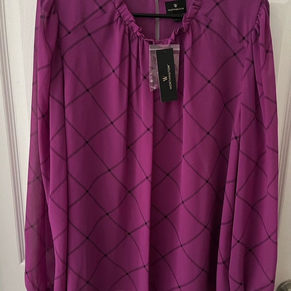 Worthington Purple Long Sleeve Relaxed Blouse